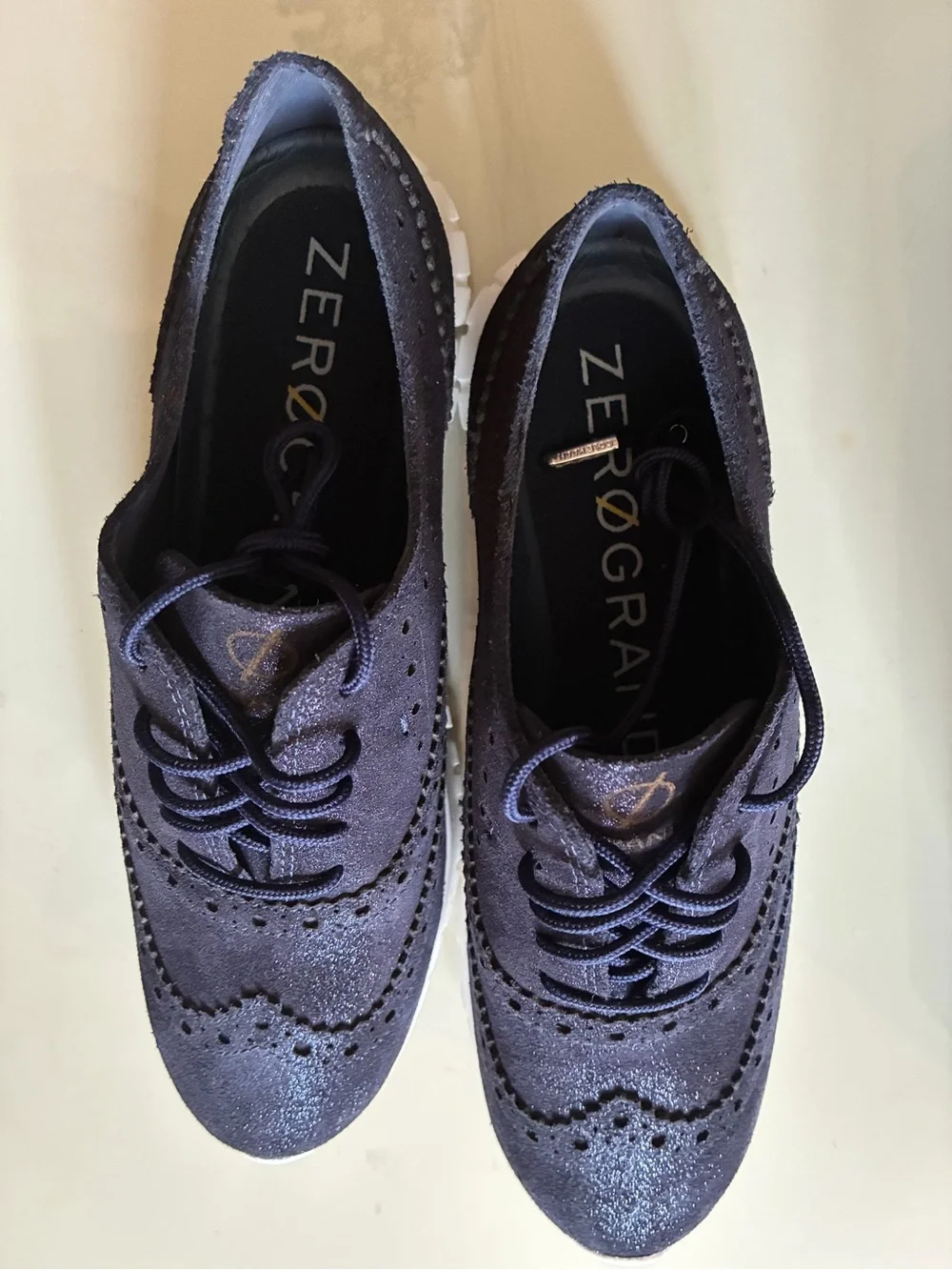 Cole Haan Navy Suede Wingtip Derby with White Sole